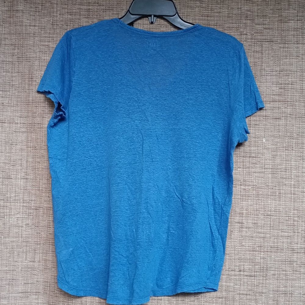 GAP Women's Blue V-Neck  Boxy Linen Top - Picture 4 of 4